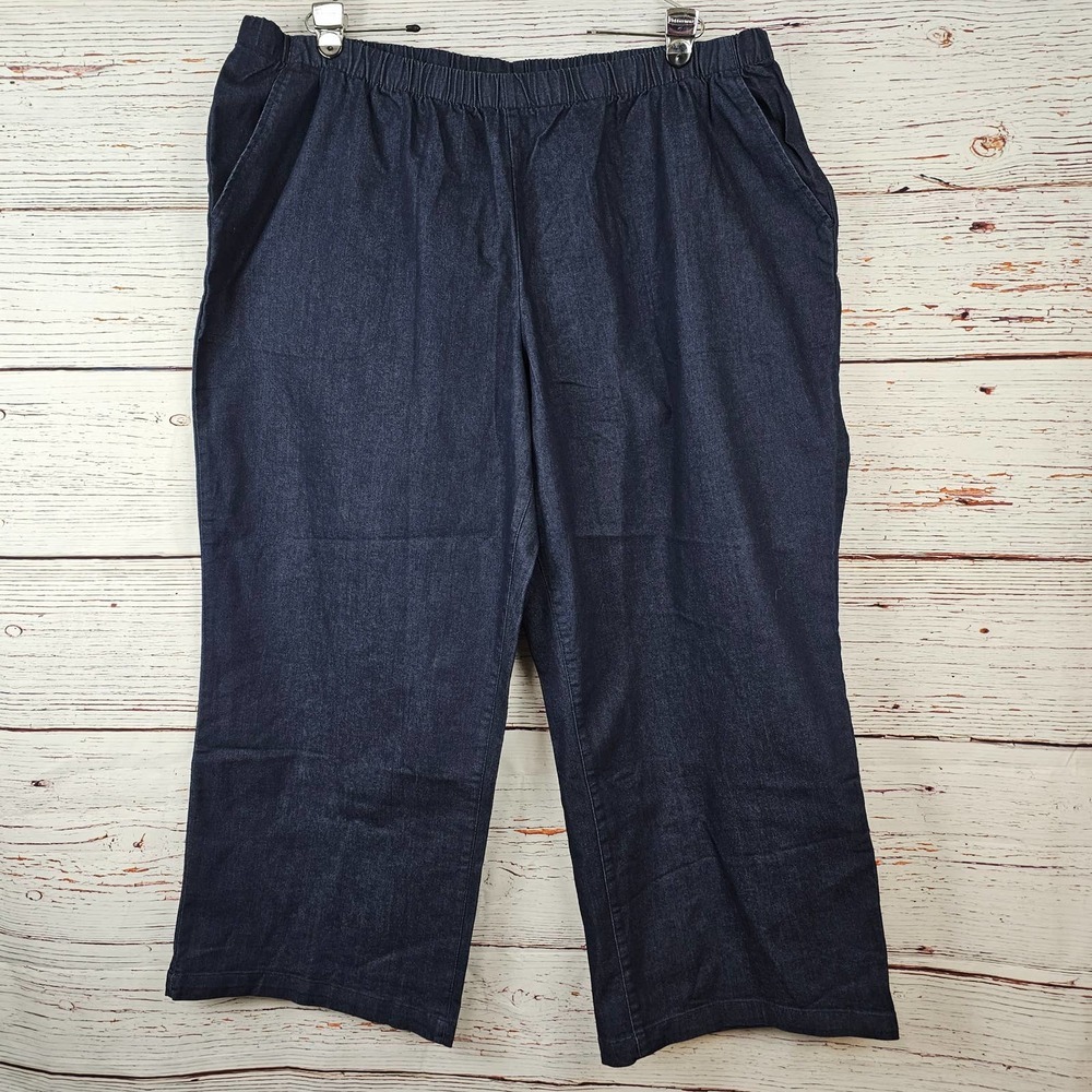 Woman Within High-Rise Pull-On Wide Leg Jean Plus 30W Blue Stretch NWOT